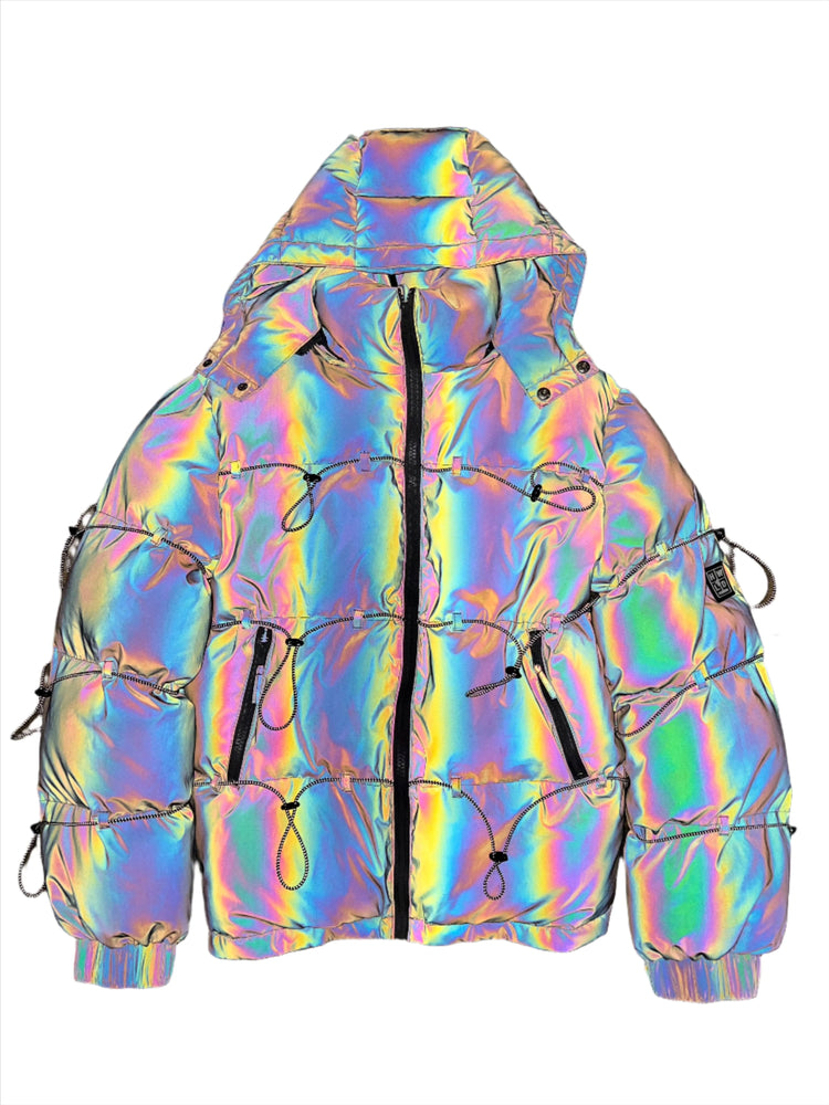 Kou luchiano reflective iridescent puffer jacket best sale